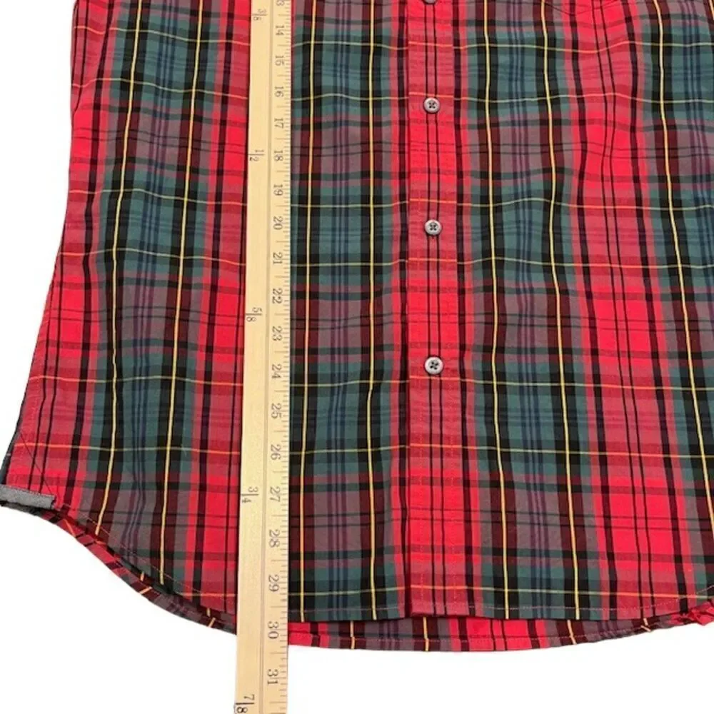 Banana Republic Men's Plaid‎ Button Down Shirt Contrast Cuff Red Green Medium